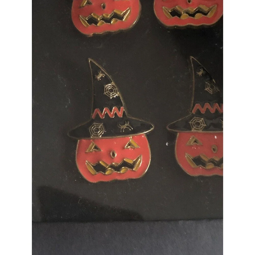 Tahari Home Halloween Napkin Rings Set of 4 Pumpkins with Witch Spider Hat